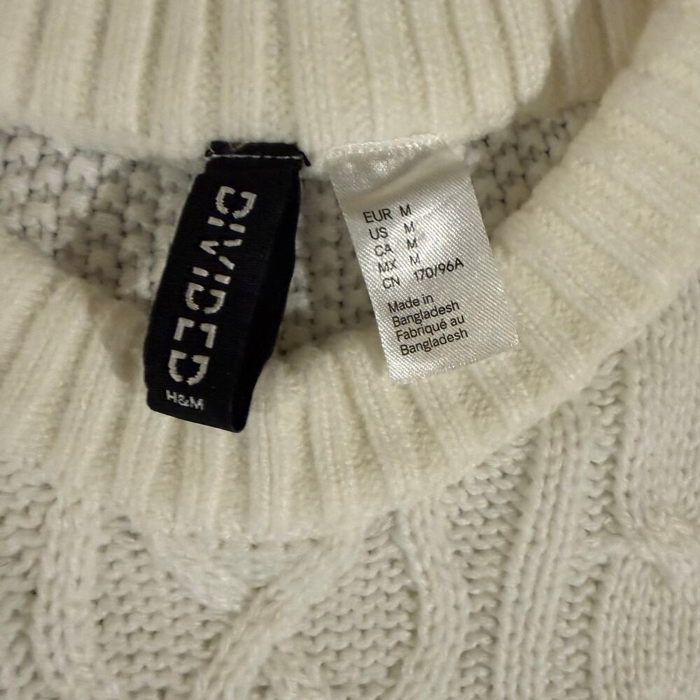 Women's Divided H&M white cropped cable knit sweater puff sleeves medium - Picture 5 of 7